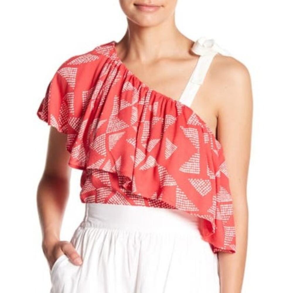 NEW Splendid One Shoulder Ruffle Overlay Pink Blouse Women's‎ Size XS Summer